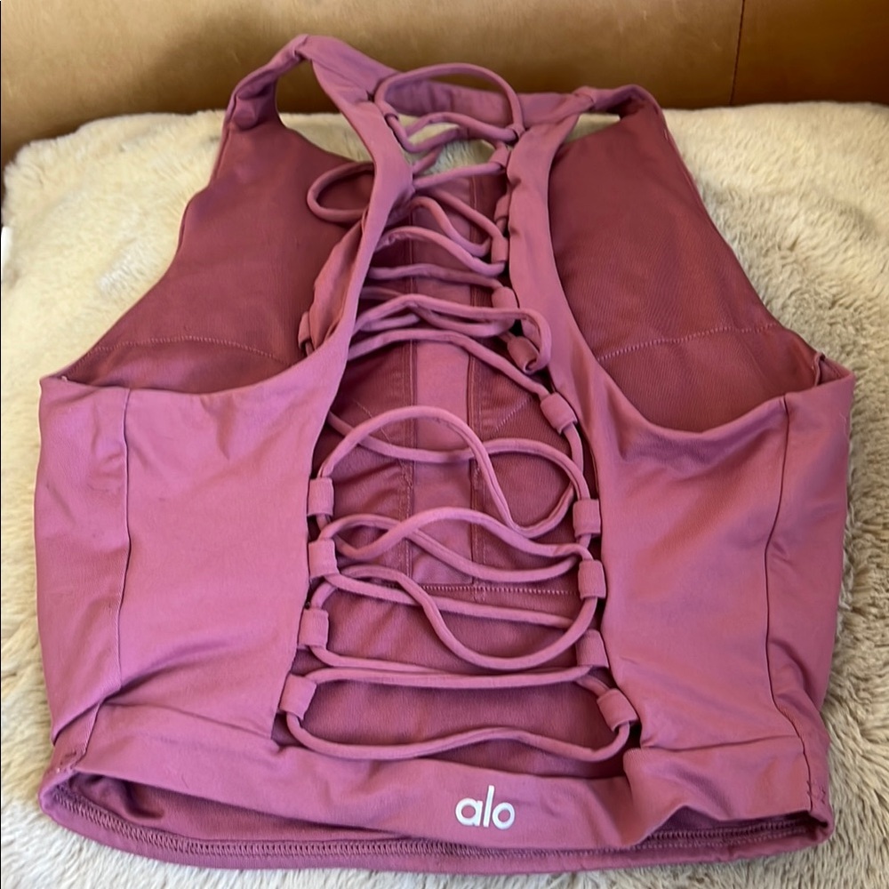 ALO Yoga Pink Crop Tank Top with Cut Out Design